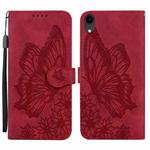 For iPhone XR Retro Skin Feel Butterflies Embossing Horizontal Flip Leather Case with Holder & Card Slots & Wallet(Red)