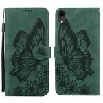 For iPhone XR Retro Skin Feel Butterflies Embossing Horizontal Flip Leather Case with Holder & Card Slots & Wallet(Green)