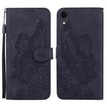 For iPhone XR Retro Skin Feel Butterflies Embossing Horizontal Flip Leather Case with Holder & Card Slots & Wallet(Black)