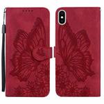 For iPhone X / XS Retro Skin Feel Butterflies Embossing Horizontal Flip Leather Case with Holder & Card Slots & Wallet(Red)
