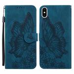 For iPhone X / XS Retro Skin Feel Butterflies Embossing Horizontal Flip Leather Case with Holder & Card Slots & Wallet(Blue)