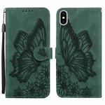 For iPhone X / XS Retro Skin Feel Butterflies Embossing Horizontal Flip Leather Case with Holder & Card Slots & Wallet(Green)