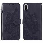 For iPhone X / XS Retro Skin Feel Butterflies Embossing Horizontal Flip Leather Case with Holder & Card Slots & Wallet(Black)