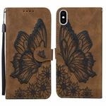 For iPhone X / XS Retro Skin Feel Butterflies Embossing Horizontal Flip Leather Case with Holder & Card Slots & Wallet(Brown)