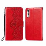 For LG G9 Flower Vine Embossing Pattern Horizontal Flip Leather Case with Card Slot & Holder & Wallet & Lanyard(Red)
