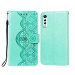 For LG G9 Flower Vine Embossing Pattern Horizontal Flip Leather Case with Card Slot & Holder & Wallet & Lanyard(Green)