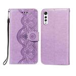 For LG G9 Flower Vine Embossing Pattern Horizontal Flip Leather Case with Card Slot & Holder & Wallet & Lanyard(Purple)