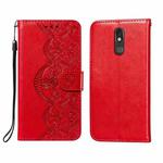 For LG Stylo 5 Flower Vine Embossing Pattern Horizontal Flip Leather Case with Card Slot & Holder & Wallet & Lanyard(Red)