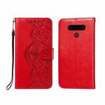 For LG V40 ThinQ Flower Vine Embossing Pattern Horizontal Flip Leather Case with Card Slot & Holder & Wallet & Lanyard(Red)