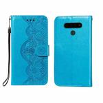 For LG V40 ThinQ Flower Vine Embossing Pattern Horizontal Flip Leather Case with Card Slot & Holder & Wallet & Lanyard(Blue)