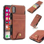 For iPhone XS / X Cloth Texture + TPU Shockproof Protective Case with Vertical Flip Card Slots(Brown)