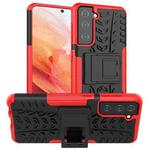 For Samsung Galaxy S21 5G Tire Texture Shockproof TPU+PC Protective Case with Holder(Red)