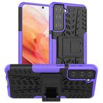 For Samsung Galaxy S21 5G Tire Texture Shockproof TPU+PC Protective Case with Holder(Purple)