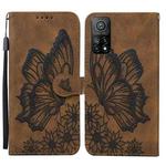 For Xiaomi Mi 10T Pro 5G Retro Skin Feel Butterflies Embossing Horizontal Flip Leather Case with Holder & Card Slots & Wallet(Brown)