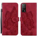 For Xiaomi Mi 10T Pro 5G Retro Skin Feel Butterflies Embossing Horizontal Flip Leather Case with Holder & Card Slots & Wallet(Red)
