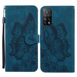 For Xiaomi Mi 10T Pro 5G Retro Skin Feel Butterflies Embossing Horizontal Flip Leather Case with Holder & Card Slots & Wallet(Blue)