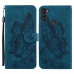 For Samsung Galaxy A11 Retro Skin Feel Butterflies Embossing Horizontal Flip Leather Case with Holder & Card Slots & Wallet(Blue)