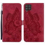 For Samsung Galaxy A12 5G Retro Skin Feel Butterflies Embossing Horizontal Flip Leather Case with Holder & Card Slots & Wallet(Red)