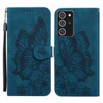 For Samsung Galaxy Note20 Ultra Retro Skin Feel Butterflies Embossing Horizontal Flip Leather Case with Holder & Card Slots & Wallet(Blue)