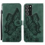 For Samsung Galaxy Note20 Ultra Retro Skin Feel Butterflies Embossing Horizontal Flip Leather Case with Holder & Card Slots & Wallet(Green)