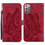 For Samsung Galaxy Note20 Retro Skin Feel Butterflies Embossing Horizontal Flip Leather Case with Holder & Card Slots & Wallet(Red)