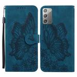 For Samsung Galaxy Note20 Retro Skin Feel Butterflies Embossing Horizontal Flip Leather Case with Holder & Card Slots & Wallet(Blue)