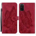 For Samsung Galaxy S20 Retro Skin Feel Butterflies Embossing Horizontal Flip Leather Case with Holder & Card Slots & Wallet(Red)