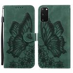 For Samsung Galaxy S20 Retro Skin Feel Butterflies Embossing Horizontal Flip Leather Case with Holder & Card Slots & Wallet(Green)