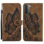 For Samsung Galaxy S21 5G Retro Skin Feel Butterflies Embossing Horizontal Flip Leather Case with Holder & Card Slots & Wallet(Brown)