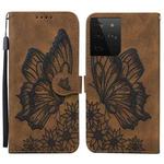 For Samsung Galaxy S21 Ultra  5G Retro Skin Feel Butterflies Embossing Horizontal Flip Leather Case with Holder & Card Slots & Wallet(Brown)