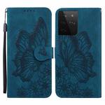 For Samsung Galaxy S21 Ultra  5G Retro Skin Feel Butterflies Embossing Horizontal Flip Leather Case with Holder & Card Slots & Wallet(Blue)