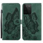 For Samsung Galaxy S21 Ultra  5G Retro Skin Feel Butterflies Embossing Horizontal Flip Leather Case with Holder & Card Slots & Wallet(Green)