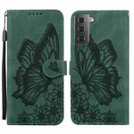 For Samsung Galaxy S21+ 5G Retro Skin Feel Butterflies Embossing Horizontal Flip Leather Case with Holder & Card Slots & Wallet(Green)