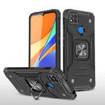 For Xiaomi Redmi 9C Magnetic Armor Shockproof TPU + PC Case with Metal Ring Holder(Black)