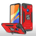 For Xiaomi Redmi 9C Magnetic Armor Shockproof TPU + PC Case with Metal Ring Holder(Red)