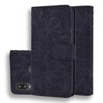 For Galaxy A10s Calf Pattern Mandala Double Folding Design Embossed Leather Case with Wallet & Holder & Card Slots(Black)