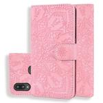 For Galaxy A10s Calf Pattern Mandala Double Folding Design Embossed Leather Case with Wallet & Holder & Card Slots(Pink)