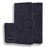For Galaxy A20s Calf Pattern Mandala Double Folding Design Embossed Leather Case with Wallet & Holder & Card Slots(Black)