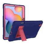 Contrast Color Robot Shockproof Silicone + PC Protective Case with Holder For Samsung Galaxy Tab S6 Lite P610(Navy Blue Rose)
