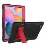 Contrast Color Robot Shockproof Silicone + PC Protective Case with Holder For Samsung Galaxy Tab S6 Lite P610(Black Red)