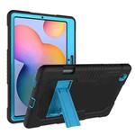 Contrast Color Robot Shockproof Silicone + PC Protective Case with Holder For Samsung Galaxy Tab S6 Lite P610(Black Blue)