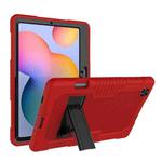 Contrast Color Robot Shockproof Silicone + PC Protective Case with Holder For Samsung Galaxy Tab S6 Lite P610(Red Black)