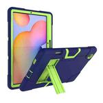 For Samsung Galaxy Tab S6 Lite P610 Contrast Color Robot Shockproof Silicon + PC Protective Case with Holder(Navy Blue + Yellow-green)
