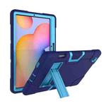 For Samsung Galaxy Tab S6 Lite P610 Contrast Color Robot Shockproof Silicon + PC Protective Case with Holder(Navy Blue + Blue)