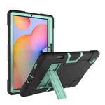 For Samsung Galaxy Tab S6 Lite P610 Contrast Color Robot Shockproof Silicon + PC Protective Case with Holder(Black + Mint Green)