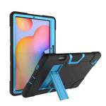 For Samsung Galaxy Tab S6 Lite P610 Contrast Color Robot Shockproof Silicon + PC Protective Case with Holder(Black + Blue)