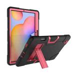 For Samsung Galaxy Tab S6 Lite P610 Contrast Color Robot Shockproof Silicon + PC Protective Case with Holder(Black + Rose Red)