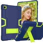 For Samsung Galaxy Tab A7 10.4 (2020) T500 Contrast Color Robot Shockproof Silicon + PC Protective Case with Holder(Navy Blue + Yellow-green)