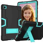 For Samsung Galaxy Tab A7 10.4 (2020) T500 Contrast Color Robot Shockproof Silicon + PC Protective Case with Holder(Black + Mint Green)