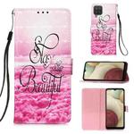 For Samsung Galaxy A12 3D Painting Horizontal Flip Leather Case with Holder & Card Slot & Wallet & Lanyard(Pink Clouds)